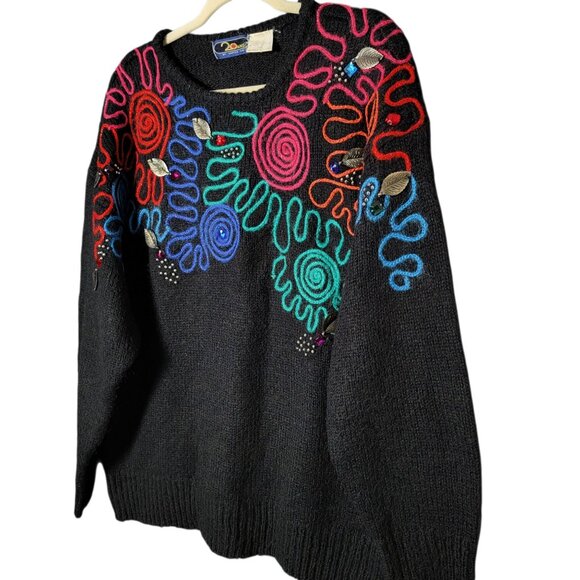 VTG 20 ANS Mariea Kim Womens 80s Retro Artsy Abstract Embroidered Sweater Medium - Picture 2 of 8